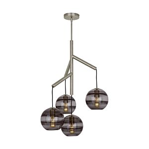 Tech Sedona 4 Light 2700K LED Contemporary Chandelier in Satin Nickel and Transparent Smoke