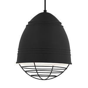 Visual Comfort Modern Loft 2700K LED 15" Pendant Light in Rubberized Black with White Interior
