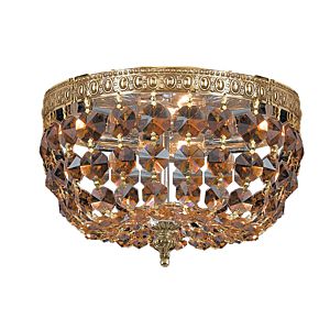 Crystorama 2 Light 10 Inch Ceiling Light in Olde Brass with Golden Teak Hand Cut Crystals