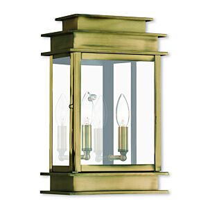 Princeton 2-Light Outdoor Wall Lantern in Antique Brass w with Polished Chrome Stainless Steel
