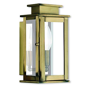 Princeton 1-Light Outdoor Wall Lantern in Antique Brass w with Polished Chrome Stainless Steel