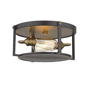 Z-Lite Halcyon 2-Light Flush Mount Ceiling Light In Bronze With Heritage Brass
