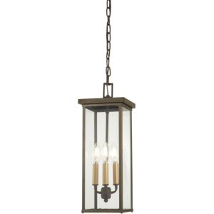 The Great Outdoors Casway 4 Light 19 Inch Outdoor Hanging Light in Oil Rubbed Bronze with Gold High