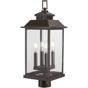 The Great Outdoors Miner'S Loft 4 Light 23 Inch Outdoor Post Light in Oil Rubbed Bronze with Gold High