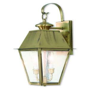 Mansfield 2-Light Outdoor Wall Lantern in Antique Brass