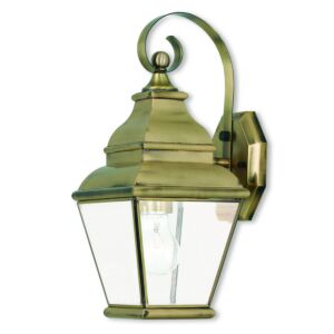 Exeter 1-Light Outdoor Wall Lantern in Antique Brass