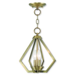 Prism 2-Light Mini Chandelier with Ceiling Mount in Antique Brass