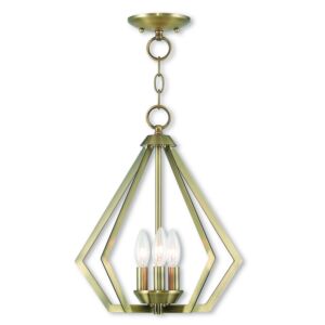 Prism 3-Light Mini Chandelier with Ceiling Mount in Antique Brass