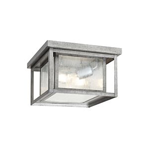 Sea Gull Hunnington 2 Light 10 Inch Outdoor Ceiling Light in Weathered Pewter