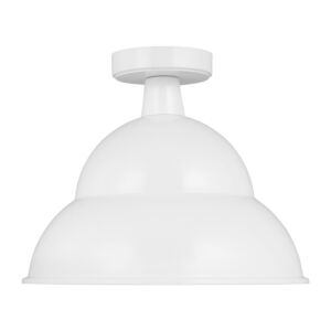 Barn Light 1-Light Outdoor Flushmount Ceiling Light in White