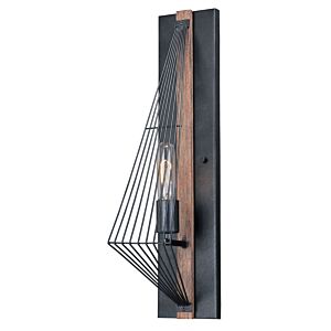 Dearborn 1-Light Wall Sconce in Black Iron and Burnished Oak