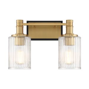 Concord 2-Light Bathroom Vanity Light in Matte Black with Warm Brass