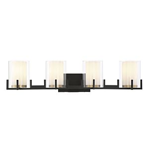 Eaton 4-Light Bathroom Vanity Light in Matte Black with Warm Brass Accents