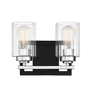 Savoy House Redmond 2 Light Bathroom Vanity Light in Matte Black with Polished Chrome Accents