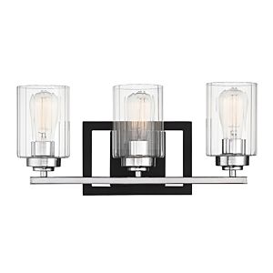Savoy House Redmond 3 Light Bathroom Vanity Light in Matte Black with Polished Chrome Accents