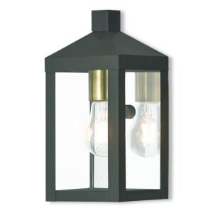 Nyack 1-Light Outdoor Wall Lantern in Bronze w with Antique Brass Cluster and Polished Chrome Stainless Steel