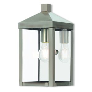 Nyack 1-Light Outdoor Wall Lantern in Brushed Nickel w with Polished Chrome Stainless Steel