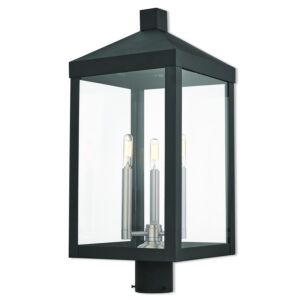 Nyack 3-Light Post-Top Lanterm in Black w with Brushed Nickel Cluster