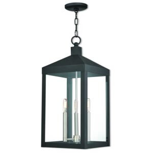 Nyack 3-Light Outdoor Pendant in Black w with Brushed Nickel Cluster