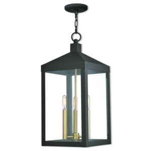 Nyack 3-Light Outdoor Pendant in Bronze w with Antique Brass Cluster