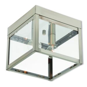 Nyack 2-Light Outdoor Ceiling Mount in Brushed Nickel w with Polished Chrome Stainless Steel