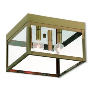 Nyack 4-Light Outdoor Ceiling Mount in Antique Brass w with Polished Chrome Stainless Steel