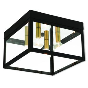 Nyack 4-Light Outdoor Ceiling Mount in Bronze w with Antique Brass Cluster w/ Polished Chrome Stainless Steel