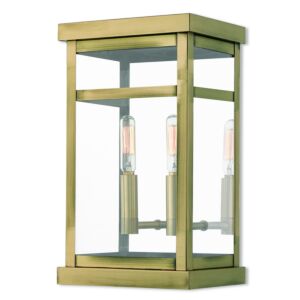 Hopewell 2-Light Outdoor Wall Lantern in Antique Brass w with Polished Chrome Stainless Steel