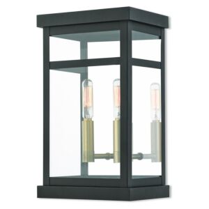Hopewell 2-Light Outdoor Wall Lantern in Bronze w with Antique Brass Cluster and Polished Chrome Stainless Steel