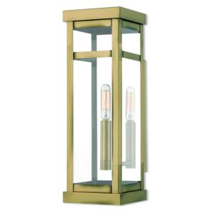 Hopewell 1-Light Outdoor Wall Lantern in Antique Brass w with Polished Chrome Stainless Steel