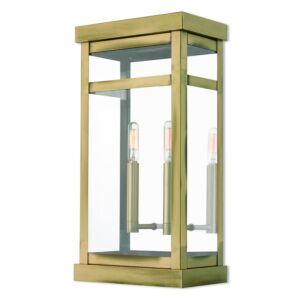Hopewell 2-Light Outdoor Wall Lantern in Antique Brass w with Polished Chrome Stainless Steel