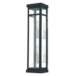 Hopewell 2-Light Outdoor Wall Lantern in Black w with Brushed Nickel Cluster and Polished Chrome Stainless Steel
