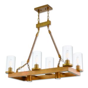 Metuchen 6-Light Linear Chandelier in Aged Gold w with Rope Rods