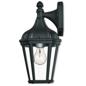 Morgan 1-Light Outdoor Wall Lantern in Textured Black w with Antique Silver Cluster