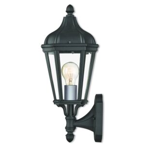 Morgan 1-Light Outdoor Wall Lantern in Textured Black w with Antique Silver Cluster
