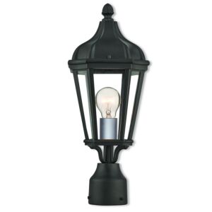 Morgan 1-Light Outdoor Post-Top Lanterm in Textured Black w with Antique Silver Cluster