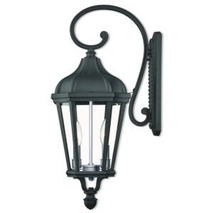 Morgan 2-Light Outdoor Wall Lantern in Textured Black w with Antique Silver Cluster