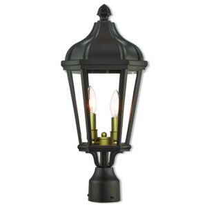 Morgan 2-Light Outdoor Post Lantern in Bronze w with Antique Gold Cluster