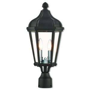 Morgan 2-Light Outdoor Post Lantern in Textured Black w with Antique Silver Cluster