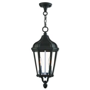 Morgan 2-Light Outdoor Pendant in Textured Black w with Antique Silver Cluster