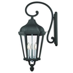 Morgan 3-Light Outdoor Wall Lantern in Textured Black w with Antique Silver Cluster