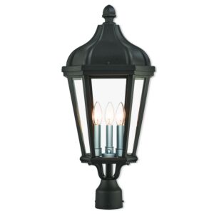 Morgan 3-Light Post-Top Lanterm in Textured Black w with Antique Silver Cluster