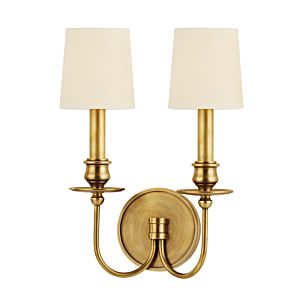 Hudson Valley Cohasset 2 Light 14 Inch Wall Sconce in Aged Brass