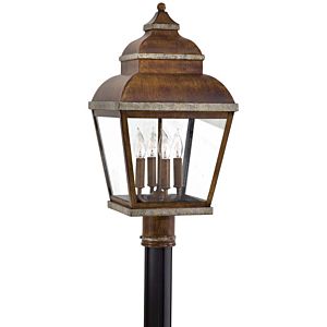 The Great Outdoors Mossoro 4 Light 23 Inch Outdoor Post Light in Mossoro Walnut with Silver Highlights
