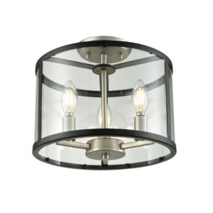 DVI Downtown 3-Light Semi-Flush Mount in Buffed Nickel and Graphite