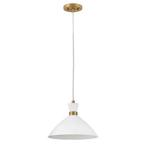 Simon Pendant Light in Matte White with Heritage Brass accents