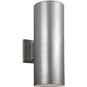Sea Gull Cylinders 2 Light 14 Inch Outdoor Wall Light in Painted Brushed Nickel