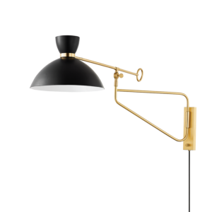 Cranbrook 1-Light Portable Wall Sconce in Aged Brass With Soft Black