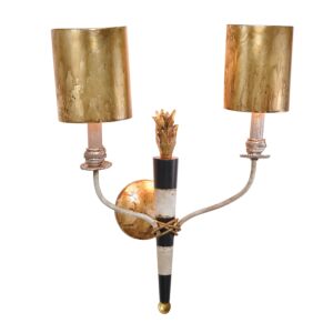 Flambeau 2-Light Wall Sconce in Black and cream w with gold leaf