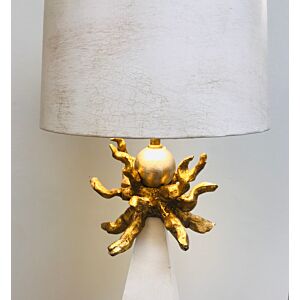 LEDa 1-Light Table Lamp in Tapered Cream Patina Body w with Gold Leafs
